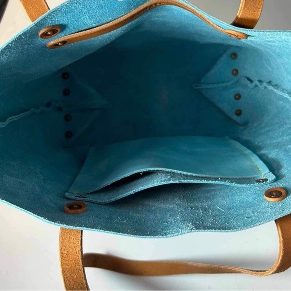 KMM & Co. Handbag Carryall Tote Satchel Light Blue Distressed Leather Purse - Picture 5 of 8